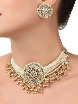 Indian Bollywood Gold Plated Kundan Choker Bridal Necklace Earrings Jewelry Set • $16.14