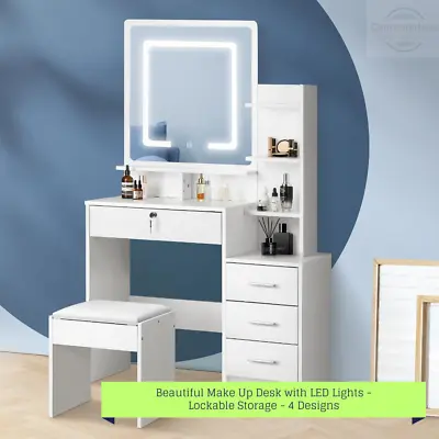 $215 • Buy Glamz Delxue LED Mirror Dressing Table And Stool Beauty Set | Makeup Desk Stool