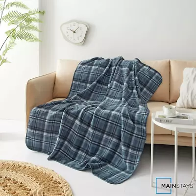 Mainstays Blue Plaid Plush Throw Blanket 50 X 60  Soft Polyester Material New • $6.99