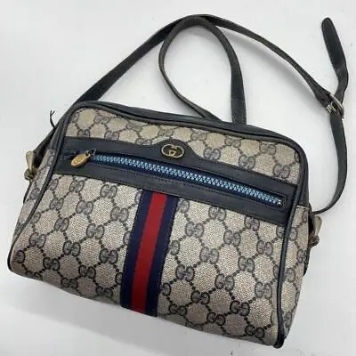 Gucci Vintage Sherry Line Shoulder Bag Sling Crossbody GG PVC Navy MBa0174 • $388.99