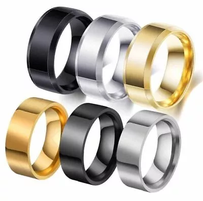 8mm Men Women Couple Titanium Steel Finger Fashion Wedding Engagement Rings • £3.89