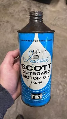 RARE VINTAGE ONE QUART STEEL EMPTY Scott OUTBOARD OIL Conetop CAN • $149.99