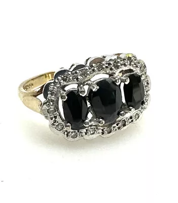 £149 • Buy Gold Sapphire Diamond Ring 9ct Yellow Gold Blue Sapphire Diamond Statement Ring