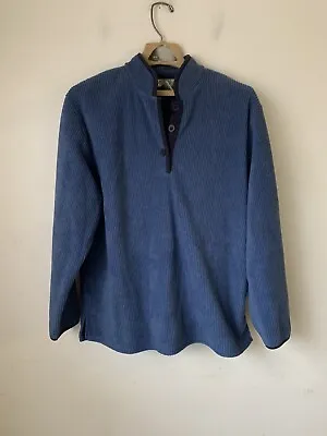 Talbots Mens Fleece Pullover L Blue Ribbed 1/4 Button Up Mock Neck Golf Sweater • $9.98