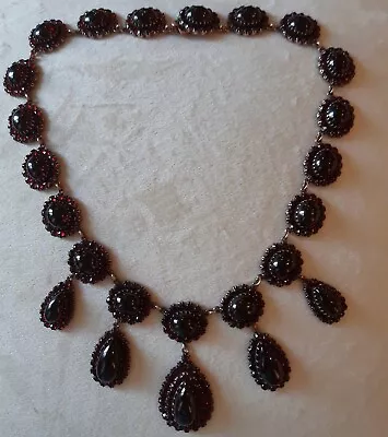 Victorian Antique Bohemian Red Garnet Large Cabochon Faceted Gilt Necklace • $5500