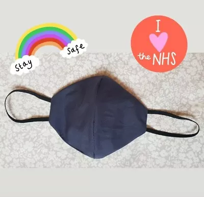 £6 • Buy Mens Navy Blue Black Handmade Face Mask Protection Reversible Washable Cotton 