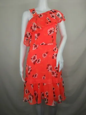 Express Dress Size 6 Sundress Floral Sheer Orange Sleeveless Lined EUC • $22.49