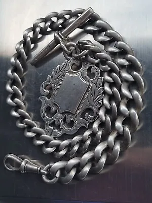 High Quality Antique Sterling Silver Pocket Watch Albert Chain With Shield Fob • $146.73