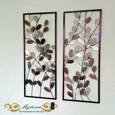 Pair Metal Frame Leaves Hanging Wall Art Sculpture Home Garden Decoration 80cm • $49.55