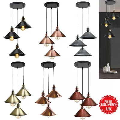 3 Way Pendant Lamp 3 Head Ceiling Lights Hanging Vintage Industrial Light E27 • £37.57