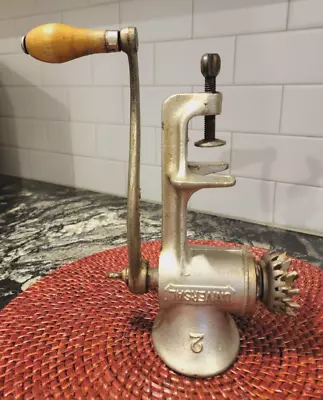 VTG Universal #2 Hand Crank Meat Grinder~Table Clamp Wood Handle Grinder Parts • $26