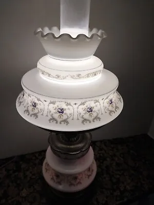 Vintage 1970s Quoizel Abigail Adams 3-Way Floral Hurricane Parlor Lamp 17  Nice • $62.75