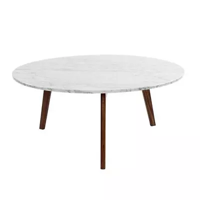 Bianco Collection Stella 31  Marble Coffee Table In White And Walnut • $398