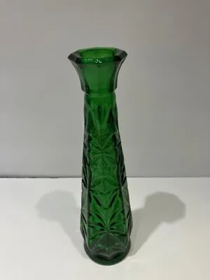 Vintage Anchor Hocking Bud Vase Pressed Glass Emerald Green 9  Tall • $10