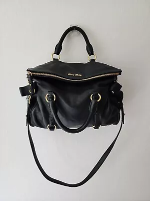 Miu Miu Vitello Lux Black Calfskin Ghw 2-way Crossbody Shoulder Bag • $974.99