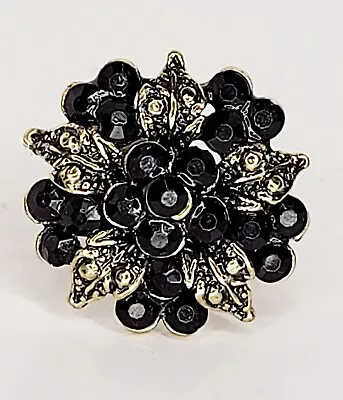 Vintage Ring Adjustable Size Band Boho Retro Flower Leaf Design Black • $14.99