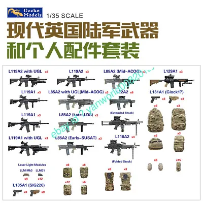 Gecko 1/35 Modern British Army Weapons And Personal Accessories Kit 35GM0026 • $21.99