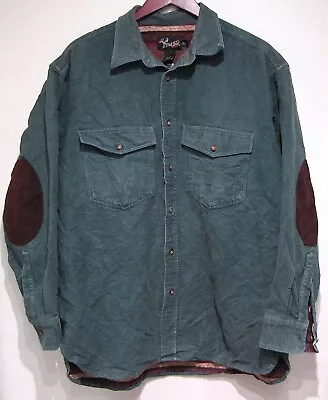 Vtg Dick Idol GREEN BRUSHED COTTON Shirt LARGE 90s FLANNEL LINING Deer Antler L • $15