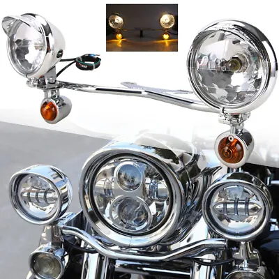 Motorcycle Driving Spot Fog Light Bar W/ Bracket Turn Signal For Harley Kawasaki • $55.41