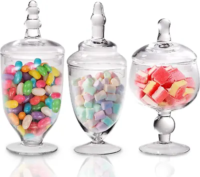 Candy Jars Clear Glass Apothecary Bowls - Set Of 3 - Wedding Candy Buffet Contai • £47.50