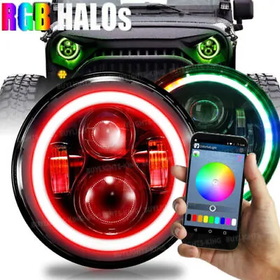 Pair RGB Halo 7inch LED Headlights Hi/Lo For Nissan Patrol MQ GQ Y60 Ford Toyota • $134.99