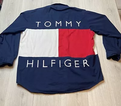 Vintage Tommy Hilfiger Mens Big Flag Spell Out Button Down 90s Y2K Logo XL • $65