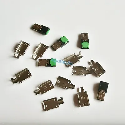 5Pcs Micro USB 4 Pin Type-A Male 3-Piece NO Solder Connector Plug Metal Cover G • $4.99