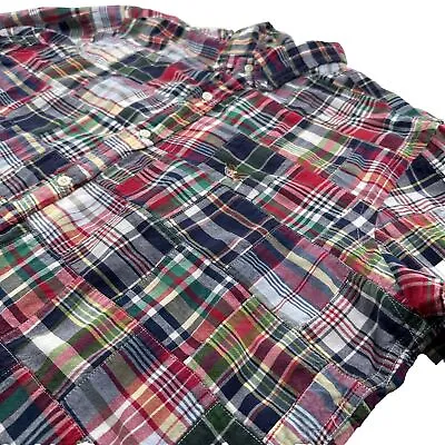 American Living Patchwork Shirt Mens XL Madras Plaid Multicolor Cotton X-Large • $24.99