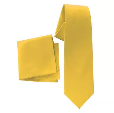 Mens Solid Satin Neck Tie With Hanky 22Colors • $6.99