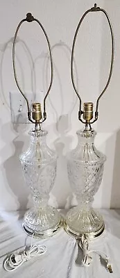 Vintage Pair Of Crystal And Brass Table Lamps 31” MCM No Scratches Beautiful • $100