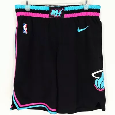 Nike NBA Engineered Miami Heat Vice City Black Logo Basketball Shorts Mens 34 • $59.99