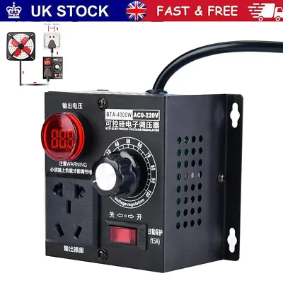 £18.99 • Buy Variable Voltage Regulator Speed Motor Fan Control Controller AC 220V 4000W