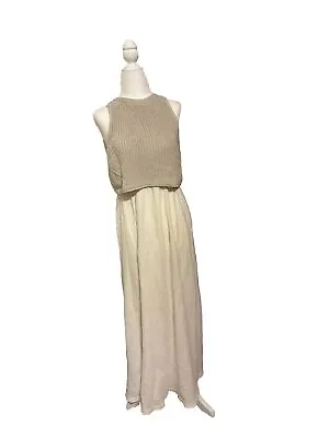 Moth Layered Sandstone Maxi Dress XS Ivory Gauze Beige Sweater Anthropologie • $60