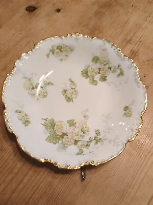 JEAN POUYAT LIMOGES J.P.L. France Gold Rim Painted 9 1/2” Dish Green Flowers • $15.99