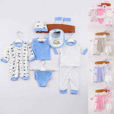 8PCS Newborn Baby Boys Girls Bodysuit Romper Playsuit Hat Scarf Outfit Clothes • £8.89