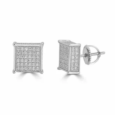 Men's REAL 925 Silver 3/8  Square Simulated Diamonds Stud Earrings Hip Hop Iced • $22.48