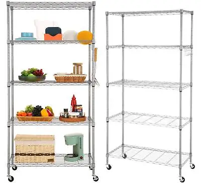 5 Tier/6 Tier Racking Heavy Duty Garage Shelving Storage With 4 Wheels And Hooks • £49.99