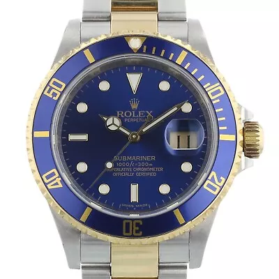 Rolex Submariner Date 16613 40 Mm Blue Dial Yellow Gold Bicolour 2009 Watch • £9495