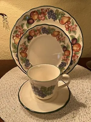 NORITAKE Epoch China MARKET DAY 4 Pc. Dinner Plate Salad Cup @ Saucer New • $24.95