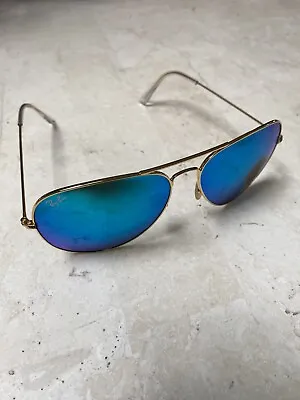 $90 • Buy Ray Ban Aviator Sunglasses - Gold Frame, Blue, Mirror, Lenses, NEW
