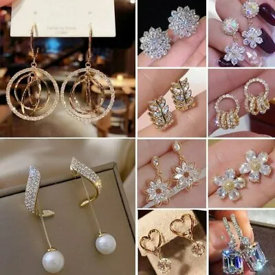 $2.08 • Buy 925 Silver Women Earrings Stud CZ Crystal Cubic Zircon Dangle Wedding Gift