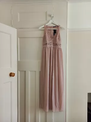 TFNC LONDON Dusky Pink Taupe Lace Bridesmaid Prom Maxi Dress Size 4 • £9.99