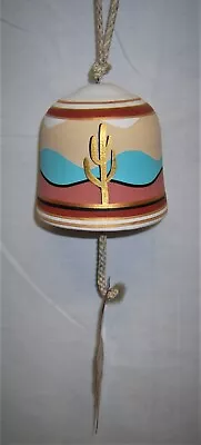 Vtg Handpainted Windchime Mission Bell Tesa Pottery/Copper Gold Cactus • $16.99