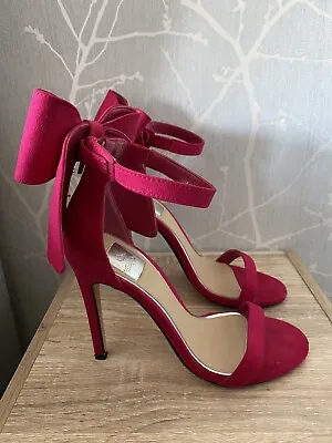 Miss Selfridge Pink Bow Back Heeled Sandals Shoes Size 3 Great Condition • £30