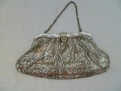 Whiting And Davis Vintage USA Silver Metal Mesh  Purse 9 X 4 Chain/ Rhinestone  • $19