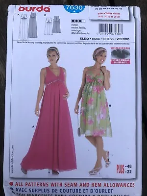 Burda Sewing Pattern 7630 Misses' Maternity Party Dresses 10-22 Unused • £5