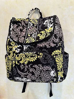 Vera Bradley Double Zip Backpack Pattern Baroque Black Yellow & White 31 • $22