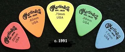 Vintage Guitar Picks - 5 Martin & Co. Full Set All Gauges C. 1991 • $11.99