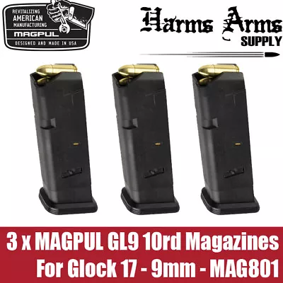 (3 Pack) Magpul Glock 10rd GL9 Magazine For Glock 17 9mm Mag G17 GL-9 MAG801 • $53.99