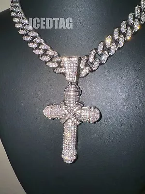 Iced Bling Out Cross Pendant 24  Iced Cubic Zirconia Chain Hip Hop Necklace Men • $39.99